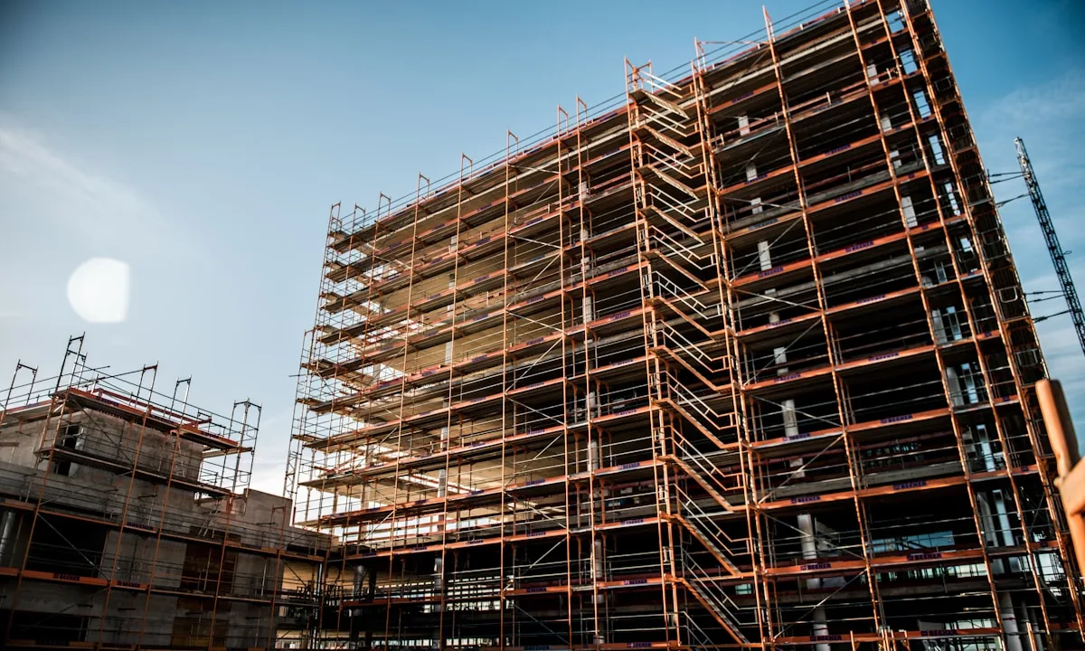 Sturdy steel scaffolding supporting a structure