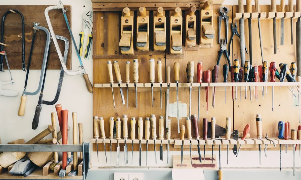 A neatly organized tool board, symbolizing specialized software built for AI agents