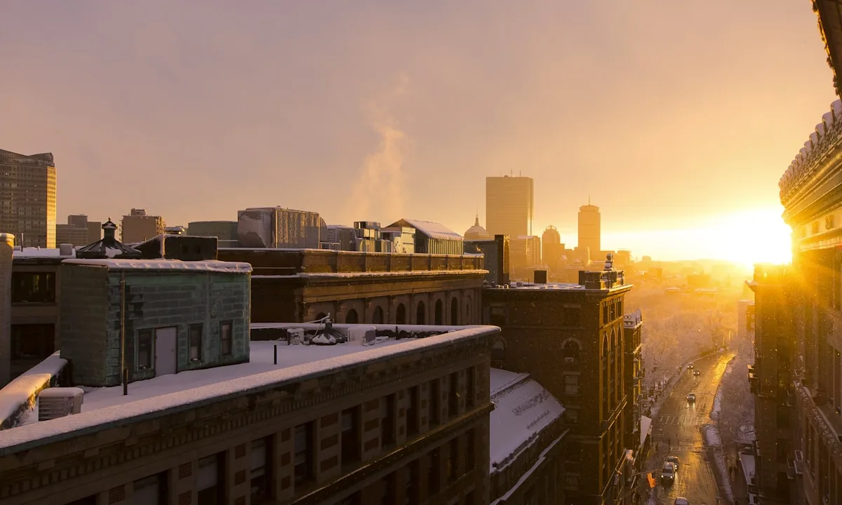 Bright sunrise over a city representing morning prime time