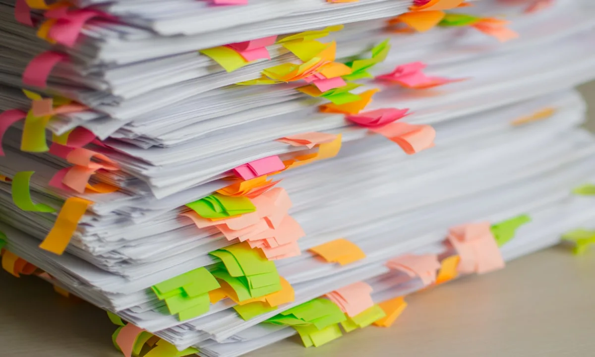Messy pile of documents representing mental clutter