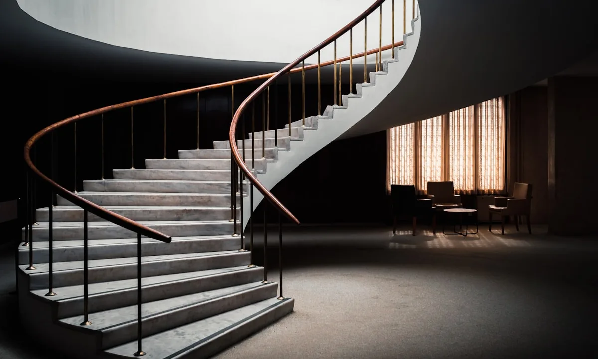 A microscopic view or structural analog of a spiral staircase, showing layered strength.