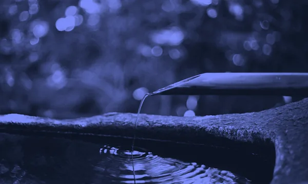 Close up of water slowly dripping onto a solid stone.