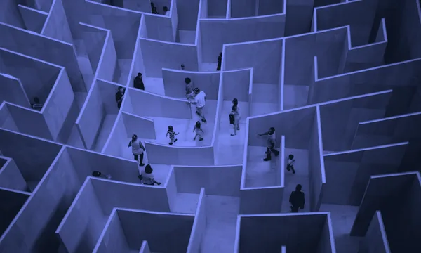 An overhead view of a complex maze representing computational algorithms.