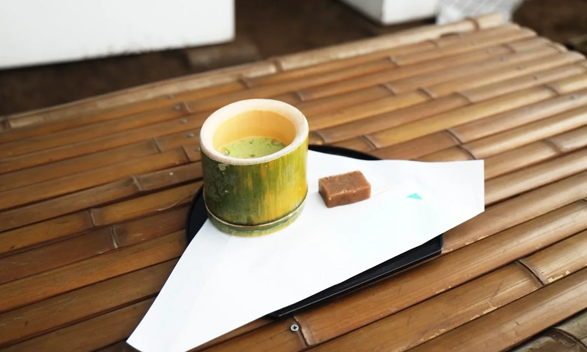 A minimalist bamboo tea set on a clean wooden table symbolizing simplicity and openness