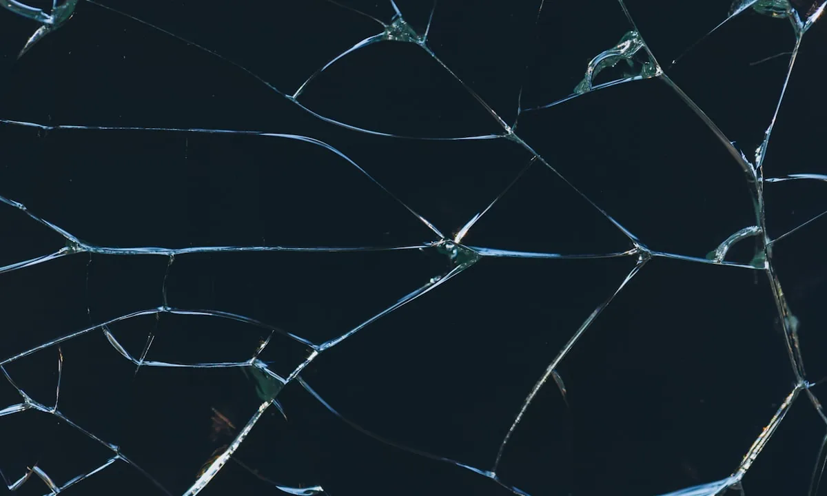 Tempered safety glass crumbling into small granular pieces