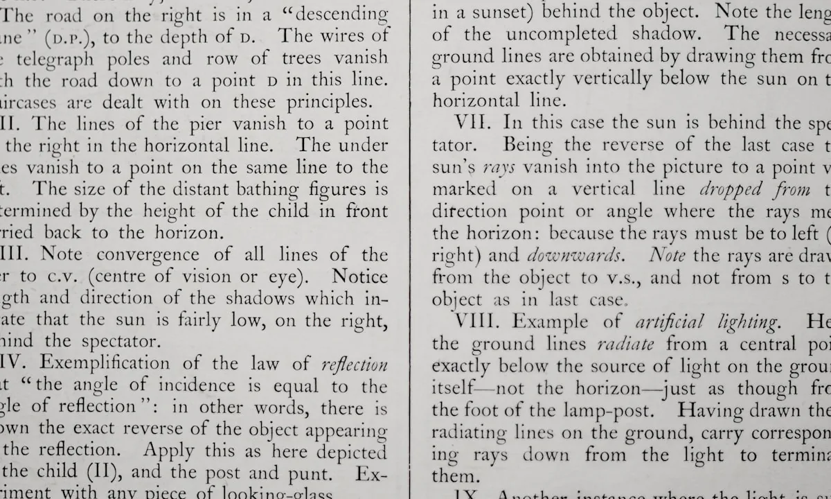 Printed text undergoing detailed scrutiny under magnification